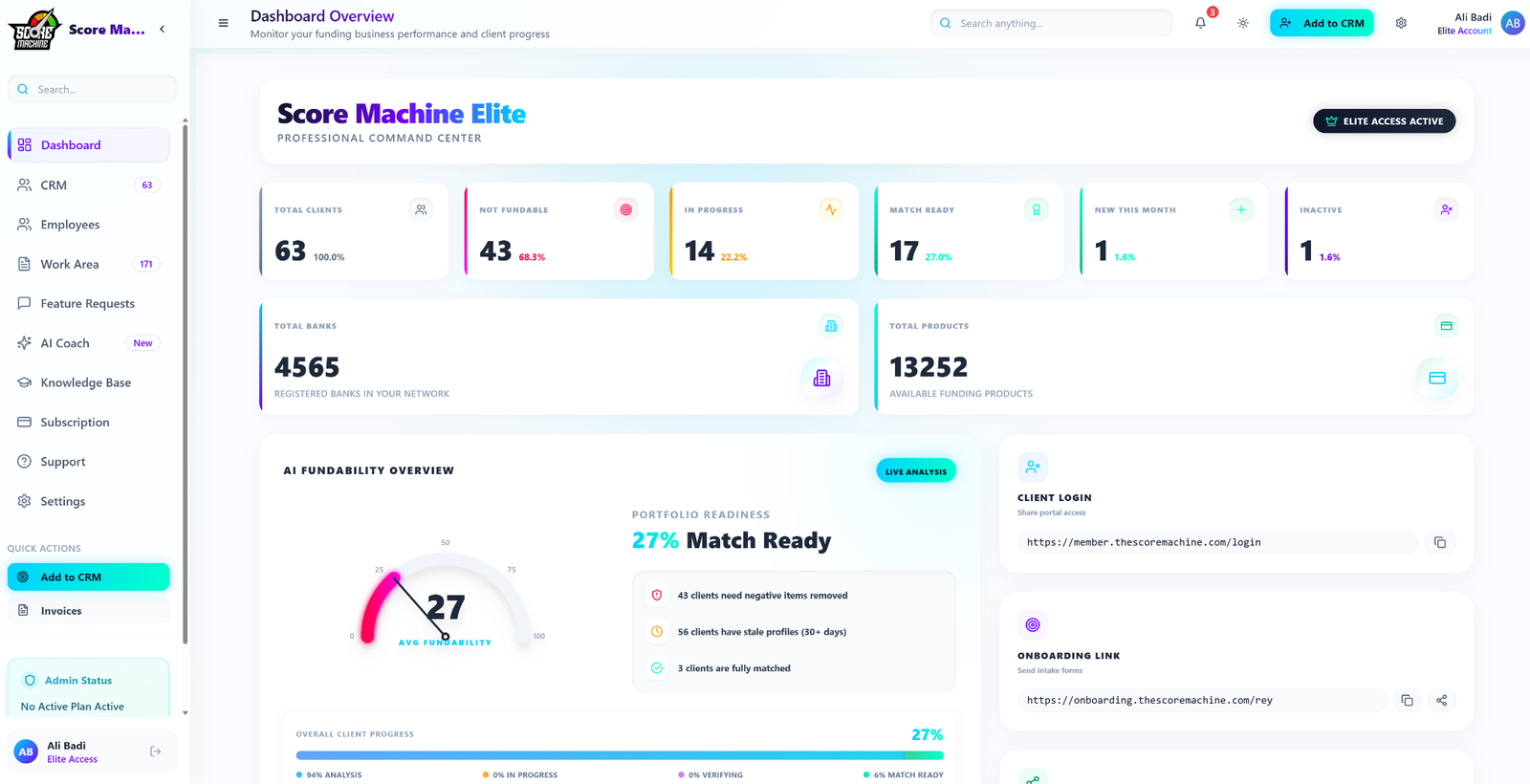 Score Machine Dashboard